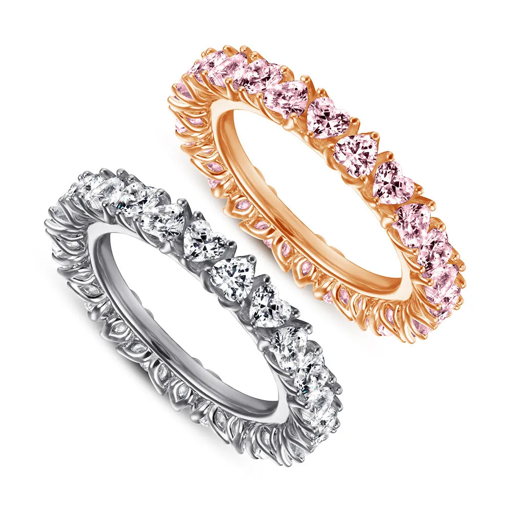 Full Circle Heart-shaped Zircon Silver Ring for Women