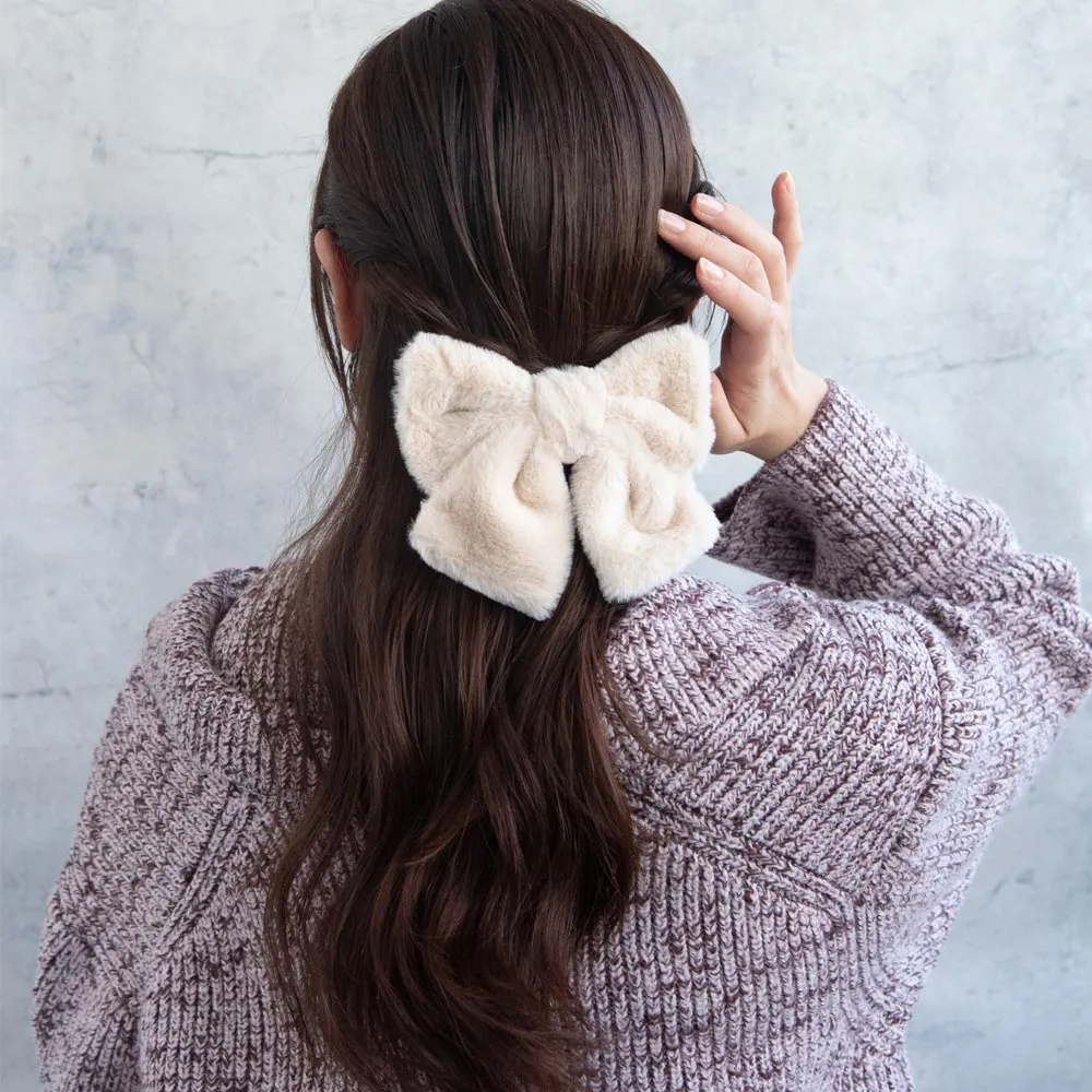 Furry Bow Hair Barrette