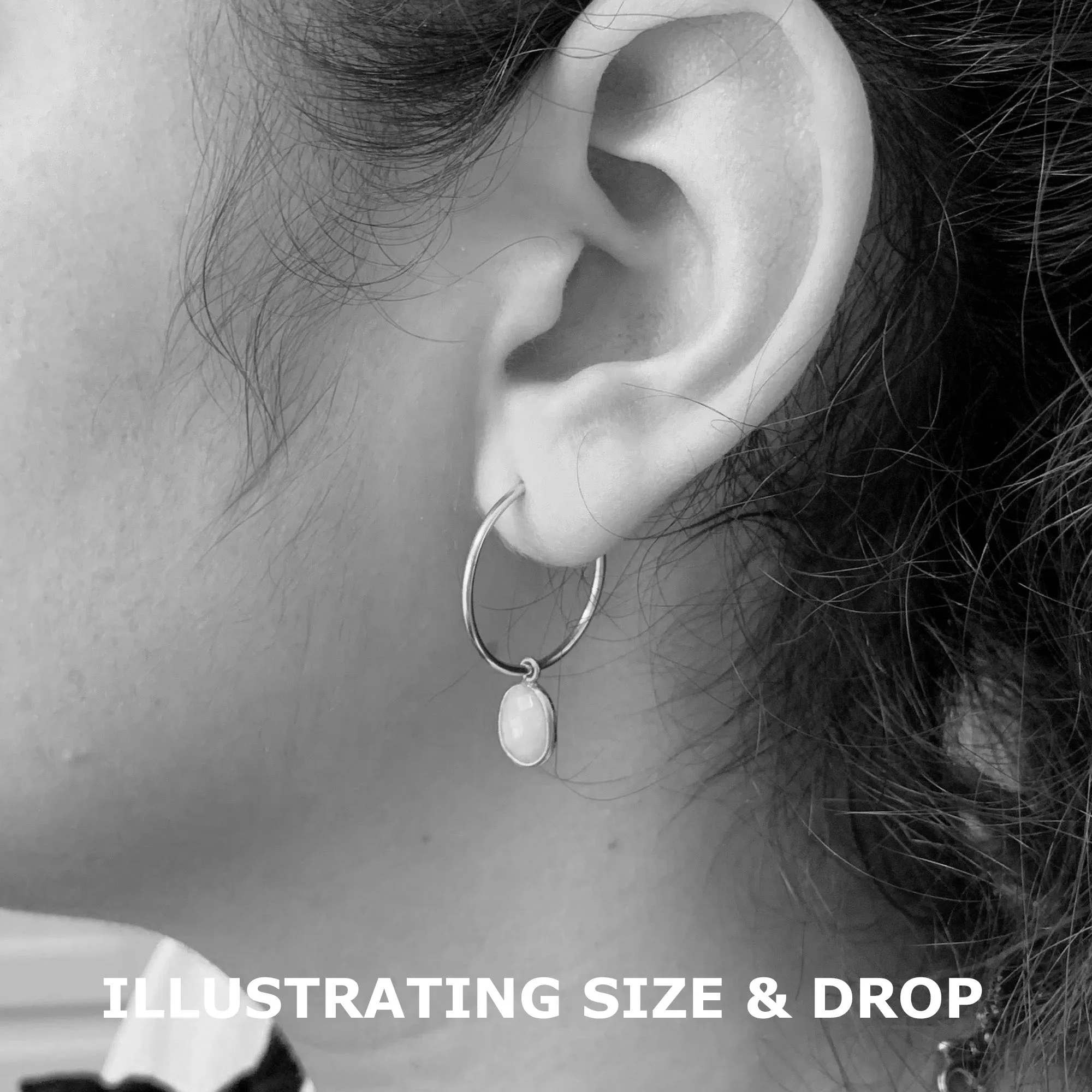 Gemstone earrings with amazonite (blue) oval crystal drops on gold medium hoops