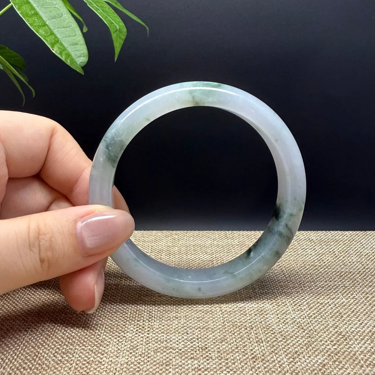 Genuine Burmese Lavender Green Jade Jadeite Bangle Bracelet ( 57.8mm )