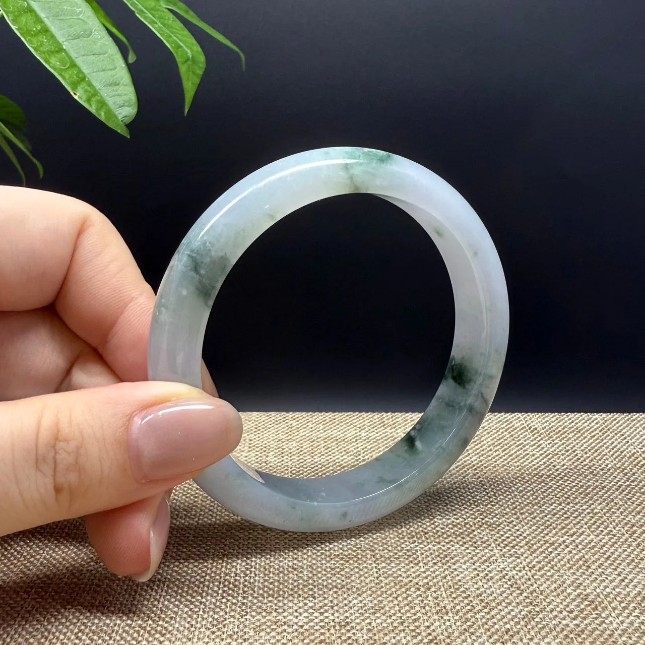 Genuine Burmese Lavender Green Jade Jadeite Bangle Bracelet ( 57.8mm )