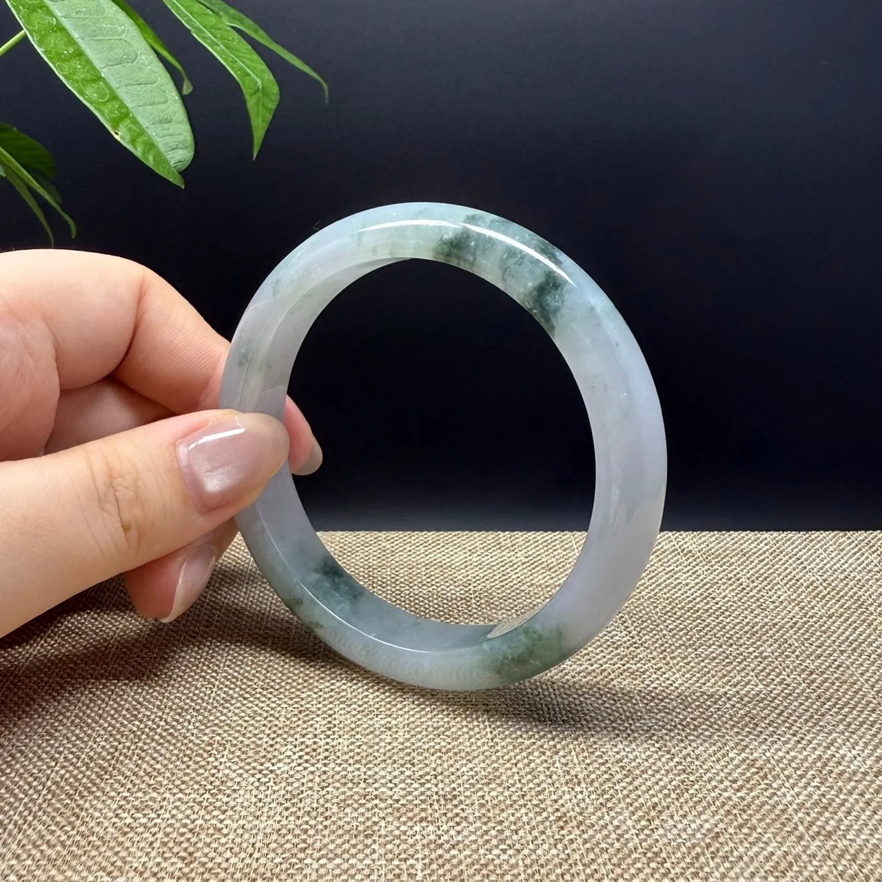 Genuine Burmese Lavender Green Jade Jadeite Bangle Bracelet ( 57.8mm )