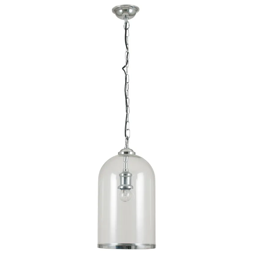 Glass Bell Jar Pendant in Nickel Finish  45 cm