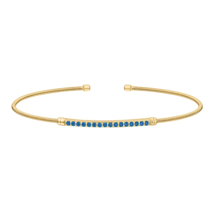 Gold Finish Sterling Silver Cable Cuff Bracelet with Simulated Blue Zircon Birth Gems - December