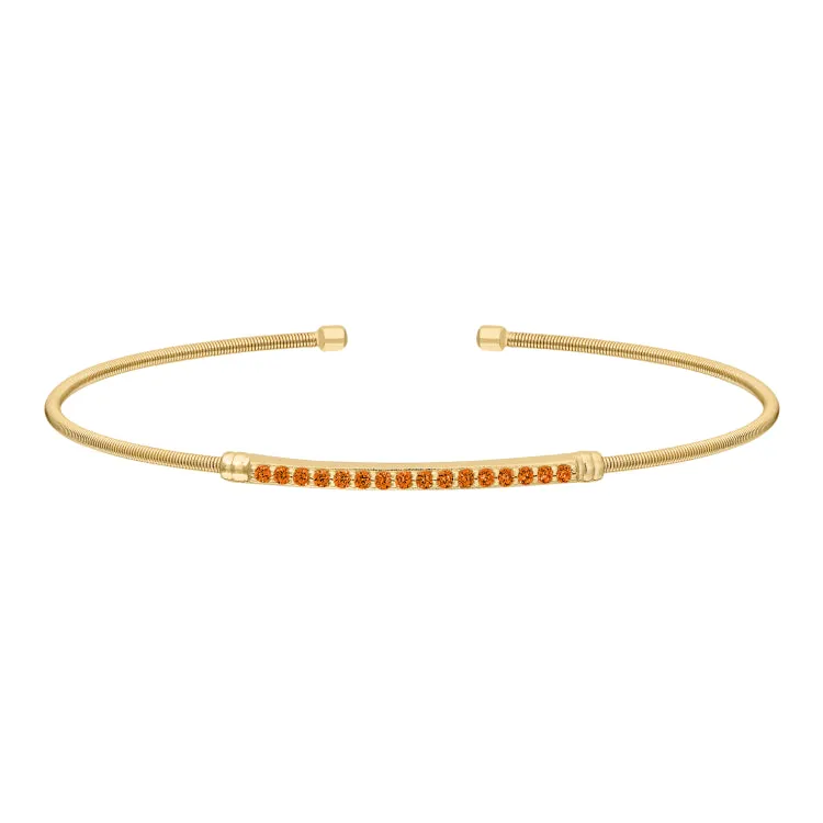 Gold Finish Sterling Silver Cable Cuff Bracelet with Simulated Citrine Birth Gems - November