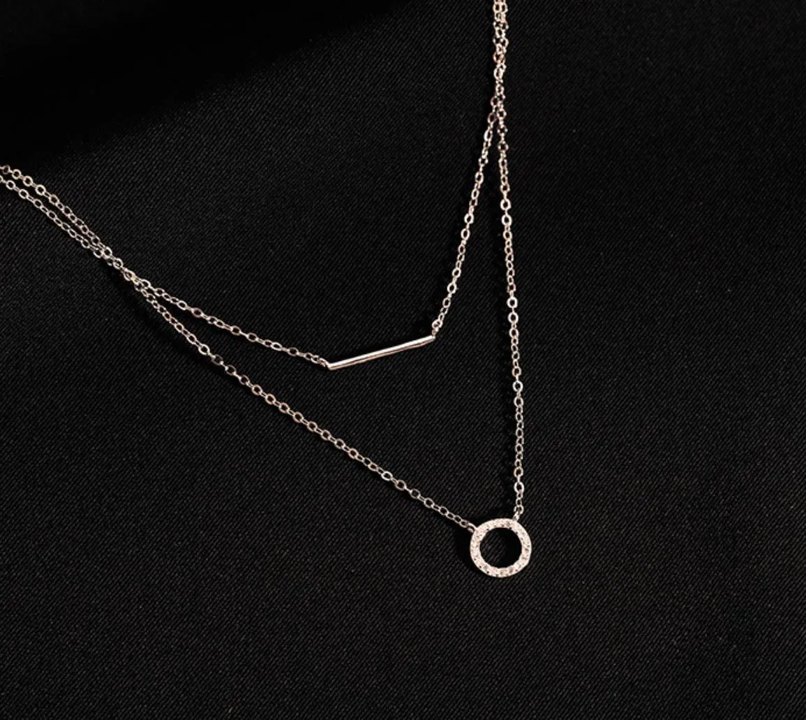 Gold Plated Silver Double Layer Geometric Choker Necklace