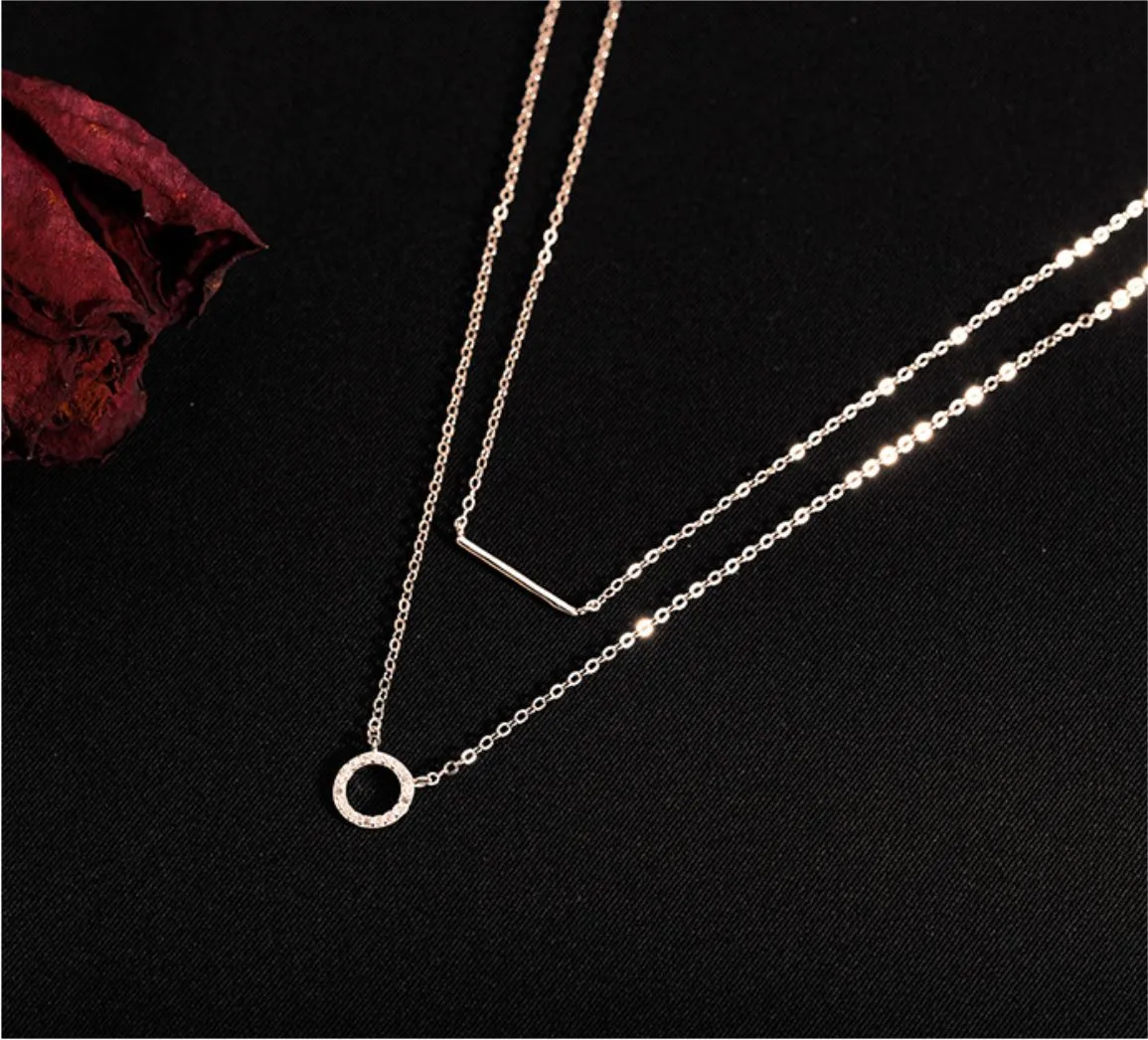 Gold Plated Silver Double Layer Geometric Choker Necklace