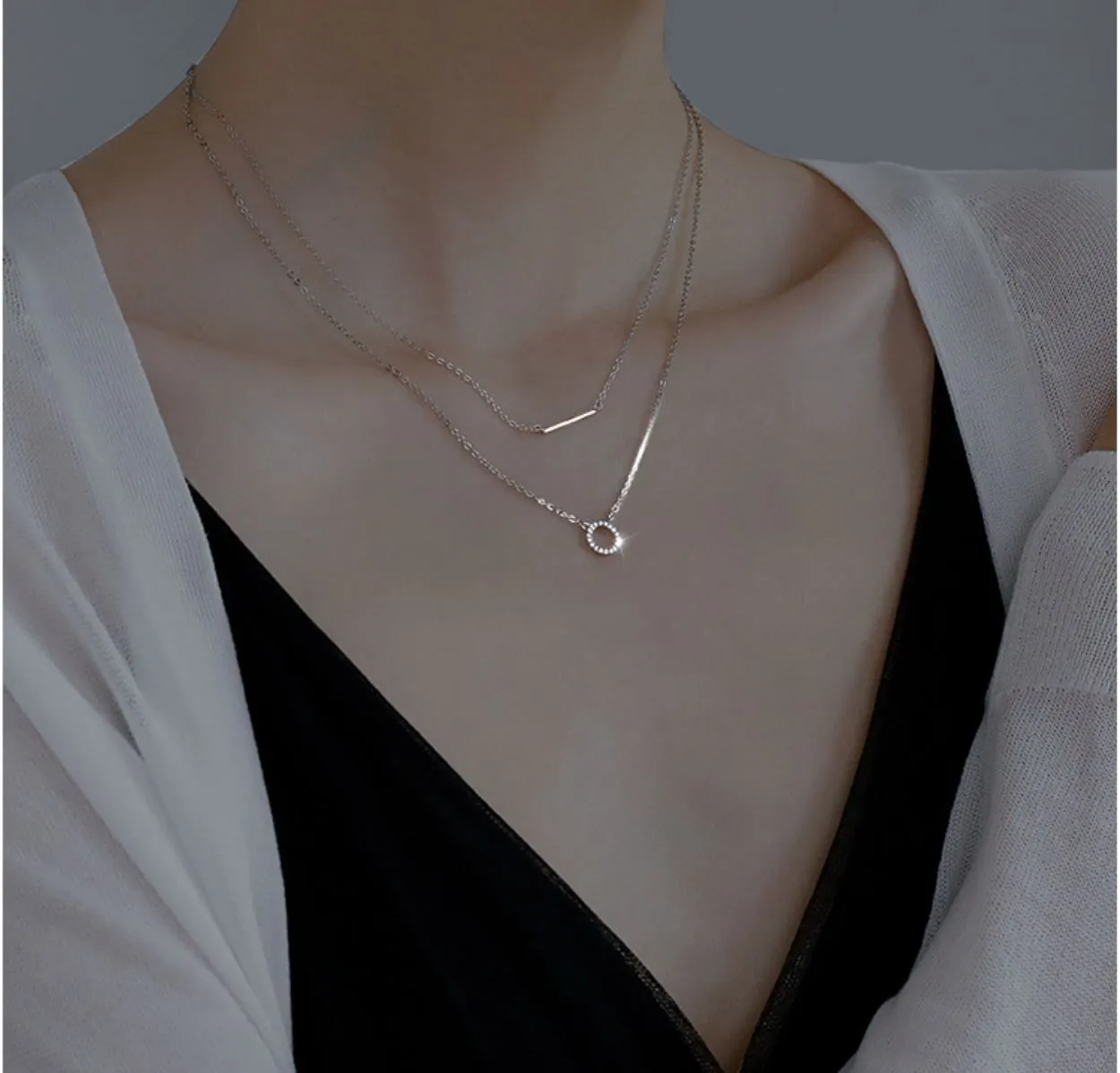Gold Plated Silver Double Layer Geometric Choker Necklace