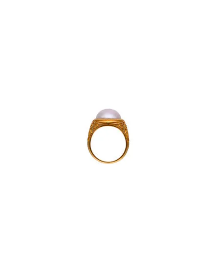 Gold plated silver signet ring. White half ball pearl of 12mm for men and women, ZALE Collection