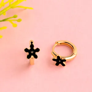 Gold Plated Small Floral Enamel Bali Hoops Earring