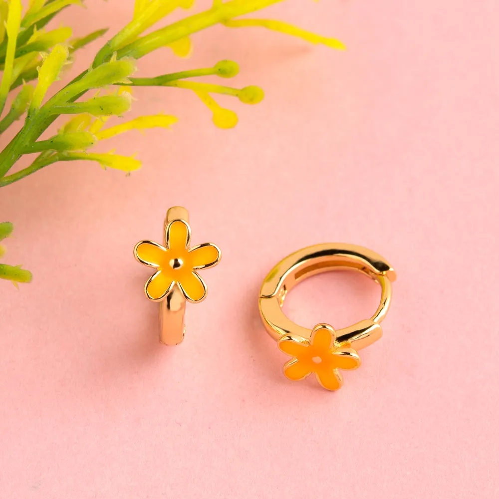 Gold Plated Small Floral Enamel Bali Hoops Earring