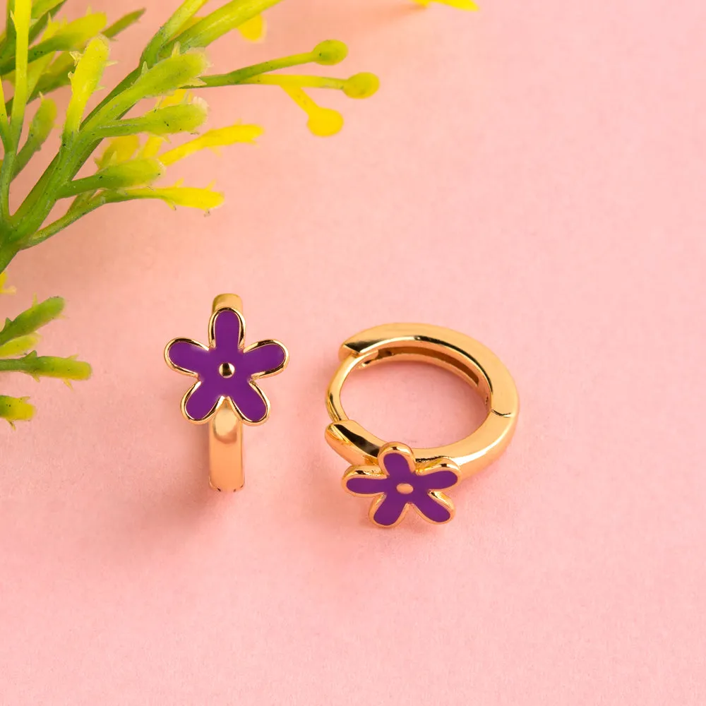 Gold Plated Small Floral Enamel Bali Hoops Earring