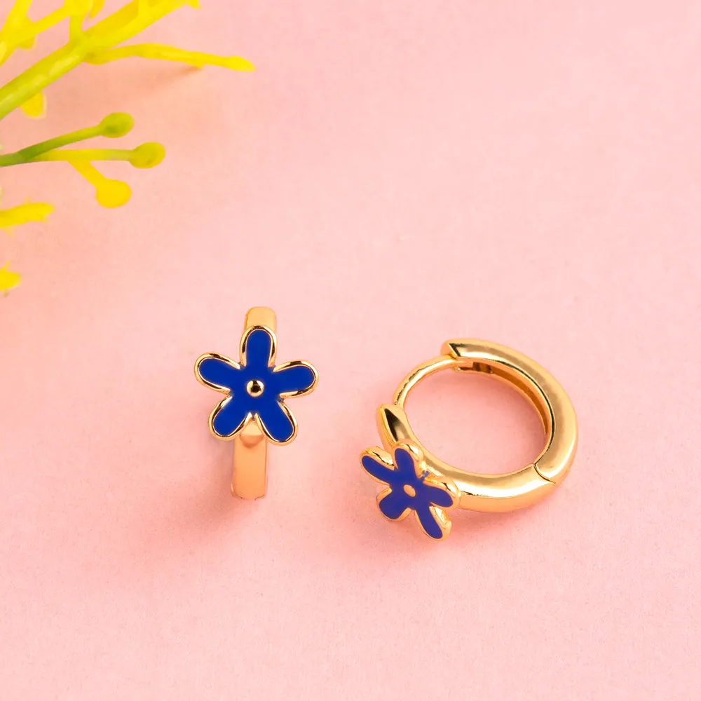 Gold Plated Small Floral Enamel Bali Hoops Earring