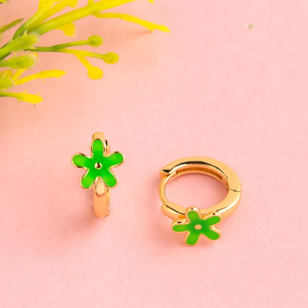 Gold Plated Small Floral Enamel Bali Hoops Earring
