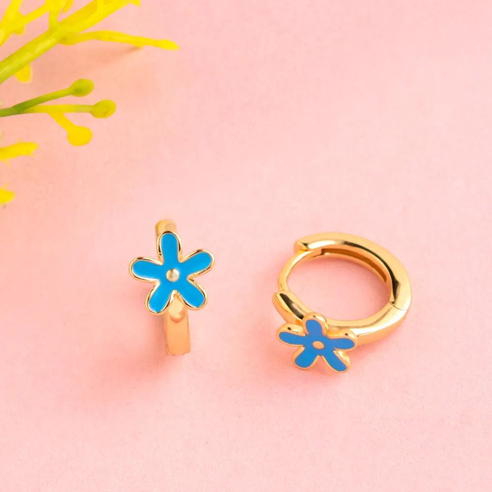 Gold Plated Small Floral Enamel Bali Hoops Earring