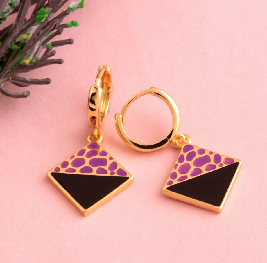 Gold Plated Square Shaped Dual Color Enamel Bali Hoop Earring
