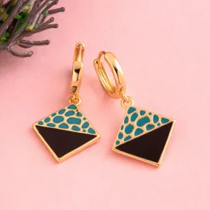 Gold Plated Square Shaped Dual Color Enamel Bali Hoop Earring