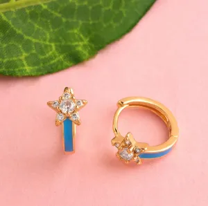 Gold Plated Star Designed With CZ American Diamond Enamel Bali Hoops Earring