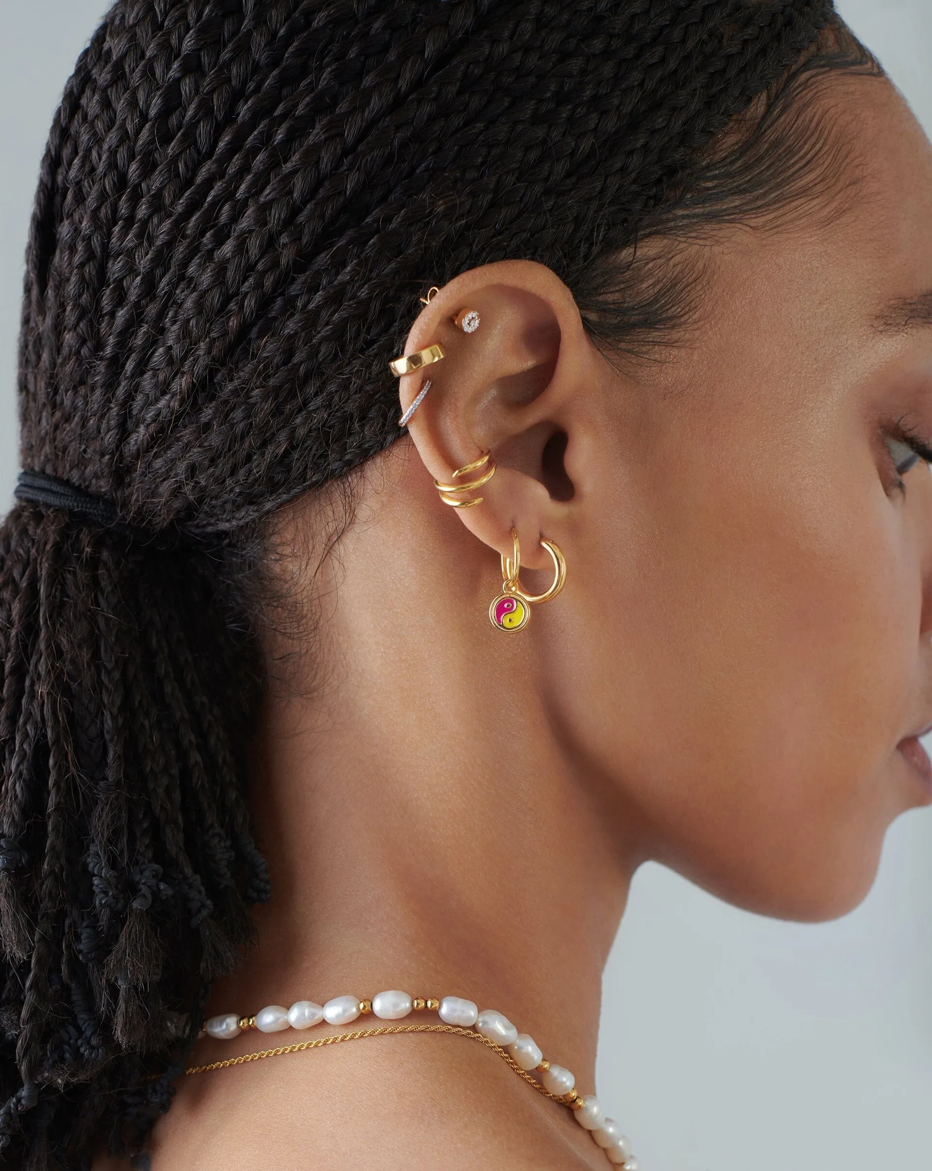 Good Vibes Enamel Yin & Yang Mini Charm Hoop Earrings