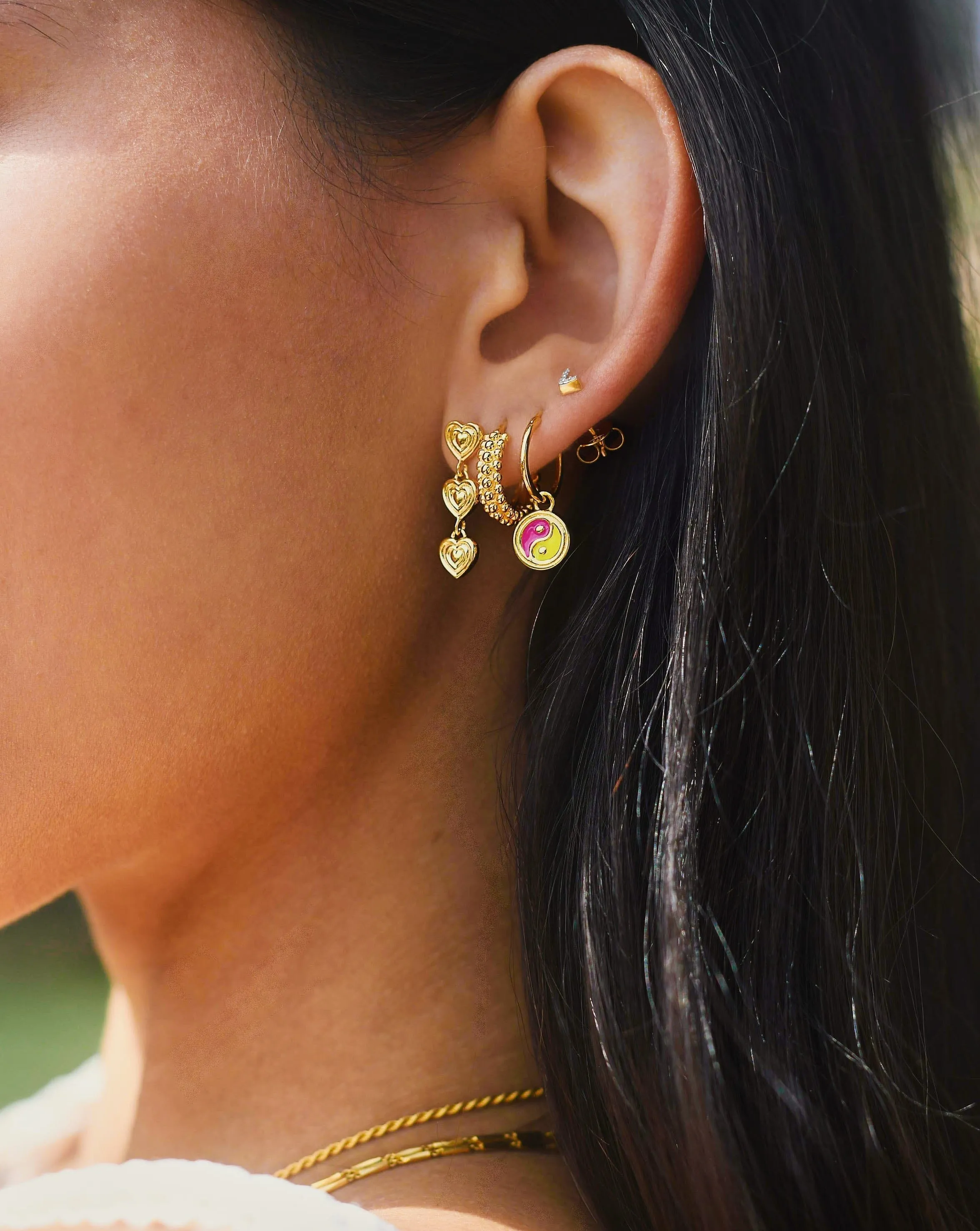 Good Vibes Enamel Yin & Yang Mini Charm Hoop Earrings