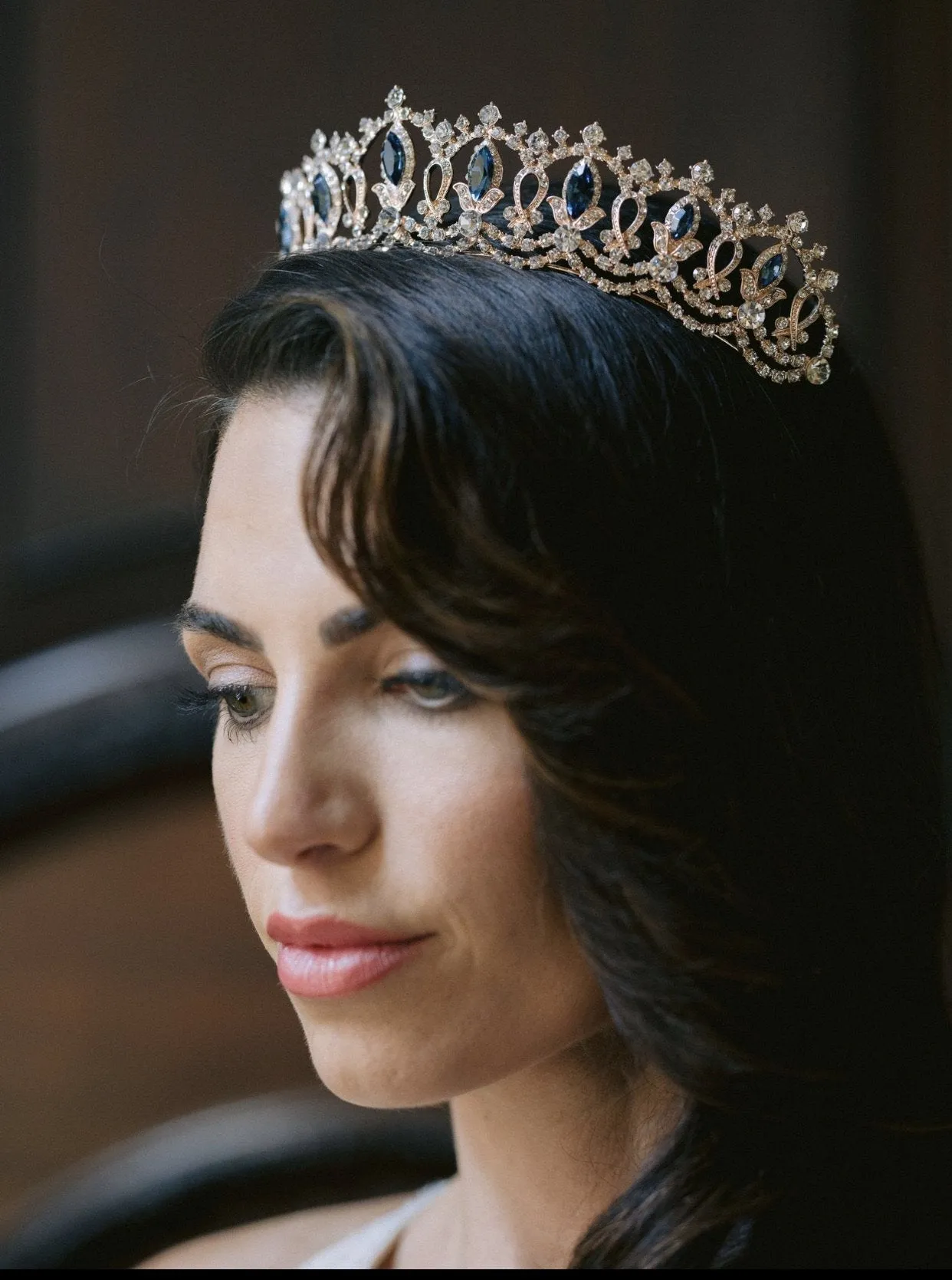 GRAND SERENA Tiara with London Blue Topaz Swarovski Crystal Accents