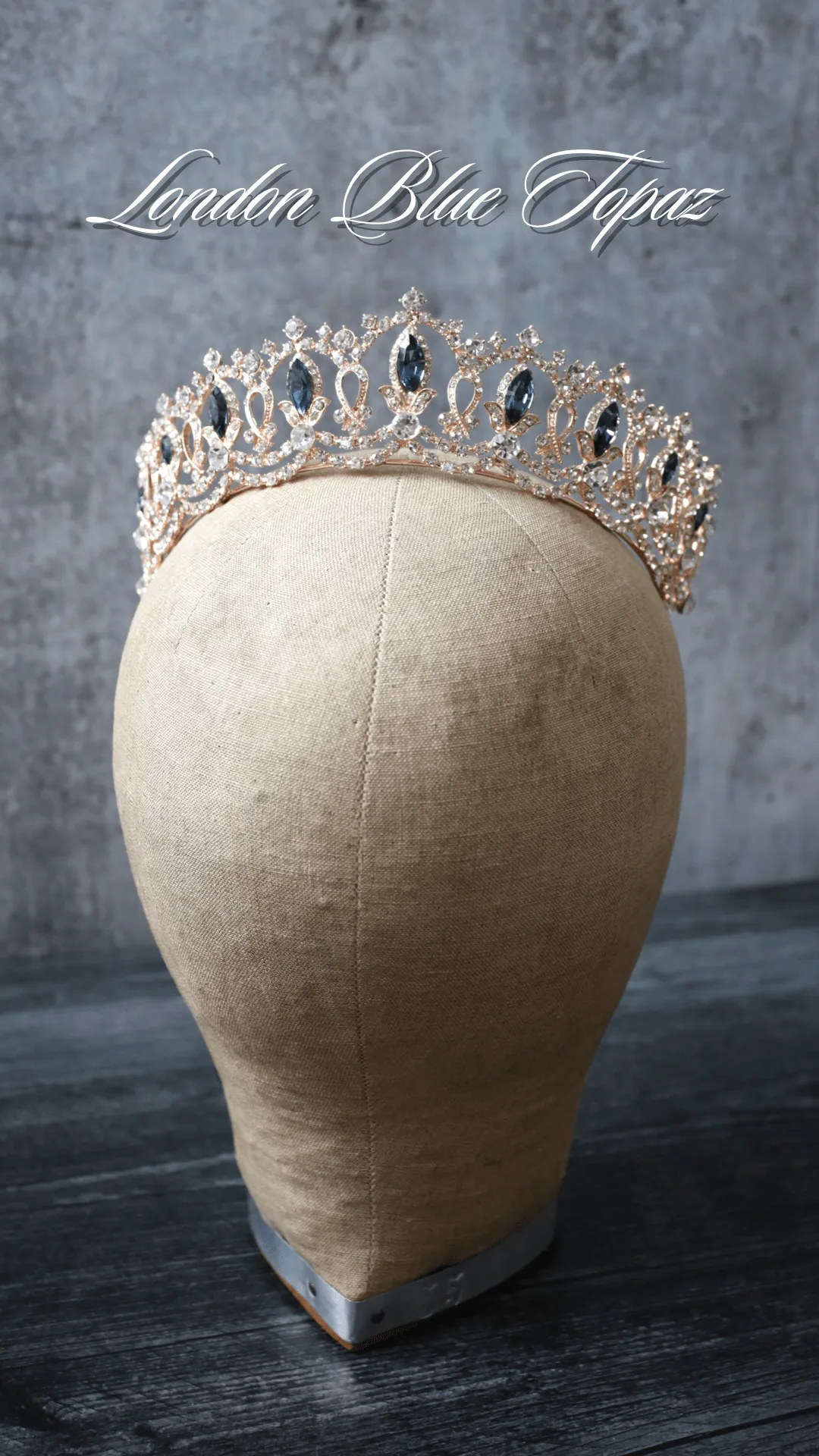 GRAND SERENA Tiara with London Blue Topaz Swarovski Crystal Accents