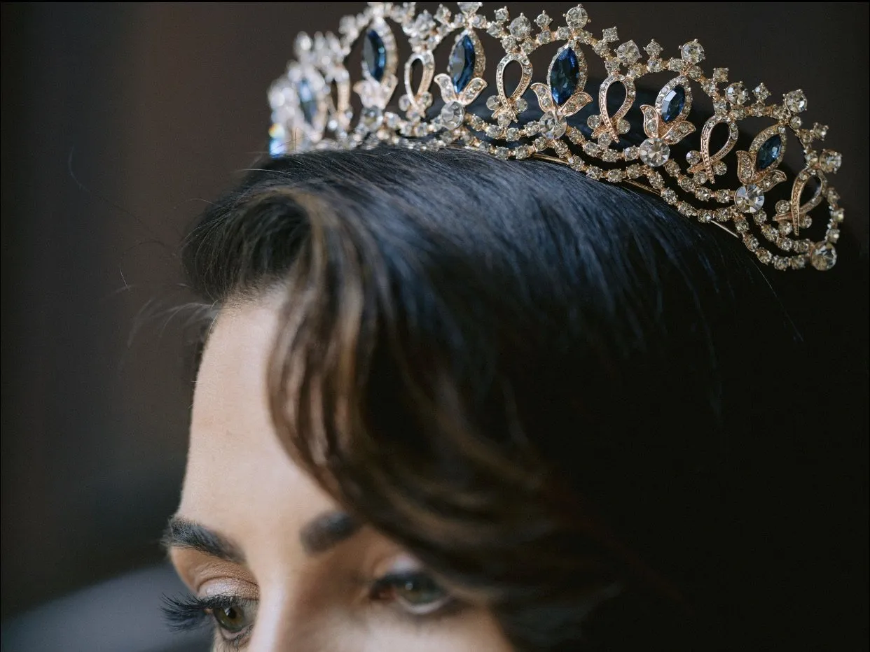 GRAND SERENA Tiara with London Blue Topaz Swarovski Crystal Accents