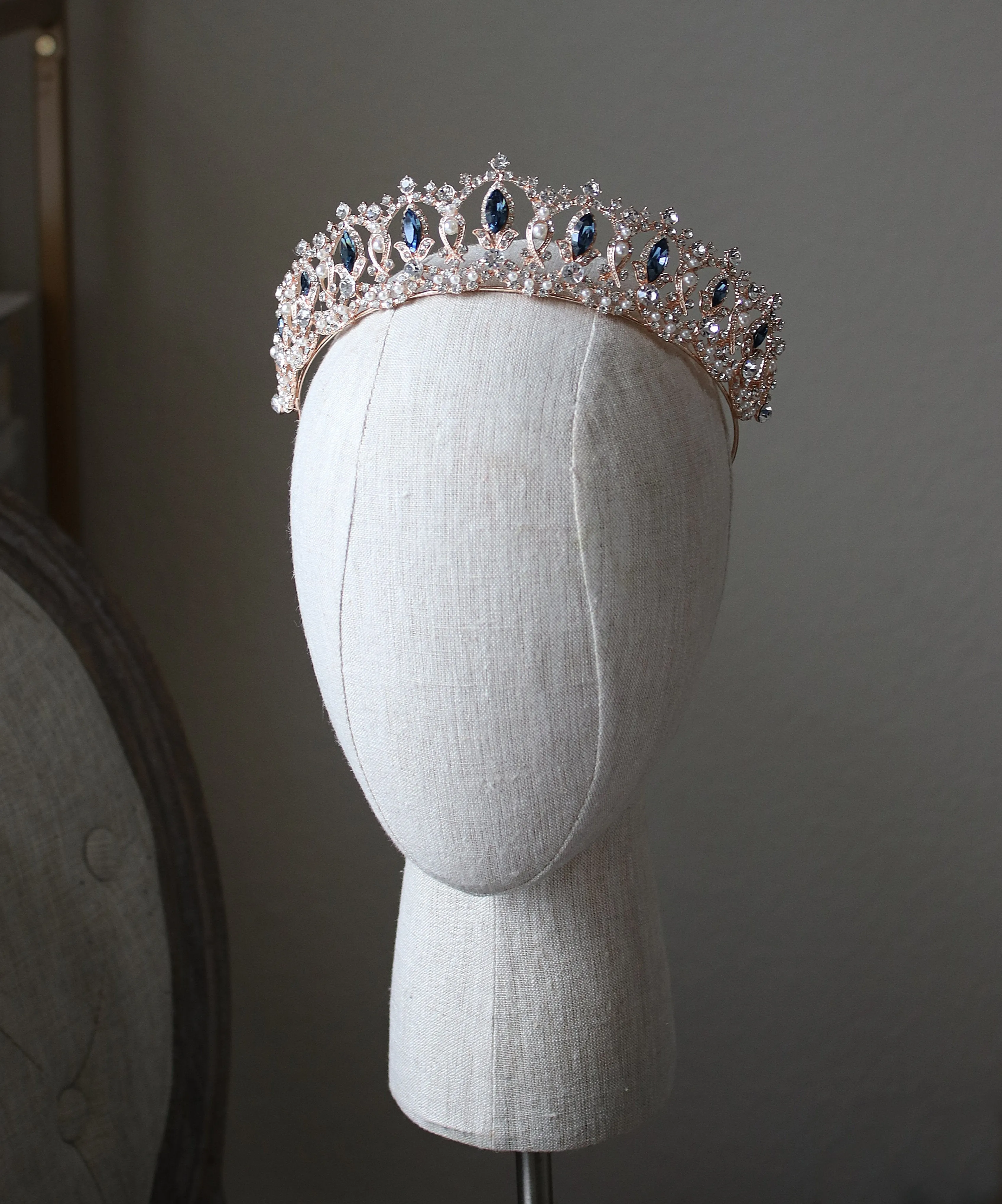 GRAND SERENA Tiara with London Blue Topaz Swarovski Crystal Accents