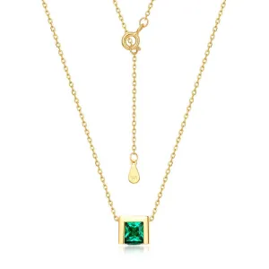 Green Zircon Hollow Cube Pendant Sterling Silver Necklace