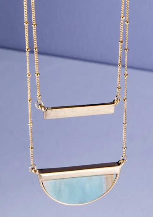 Half Moon Turquoise and Gold Bar Layered Necklace