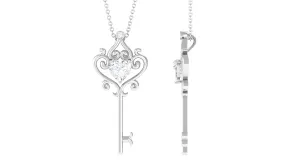 Heart Shape Moissanite Key Pendant Necklace with Chain