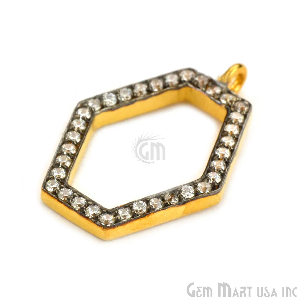 'Hexagon' CZ Pave Gold Vermeil Charm for Bracelet & Pendants