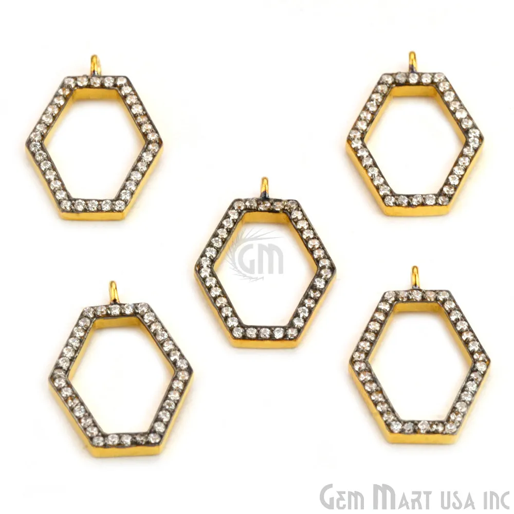 'Hexagon' CZ Pave Gold Vermeil Charm for Bracelet & Pendants