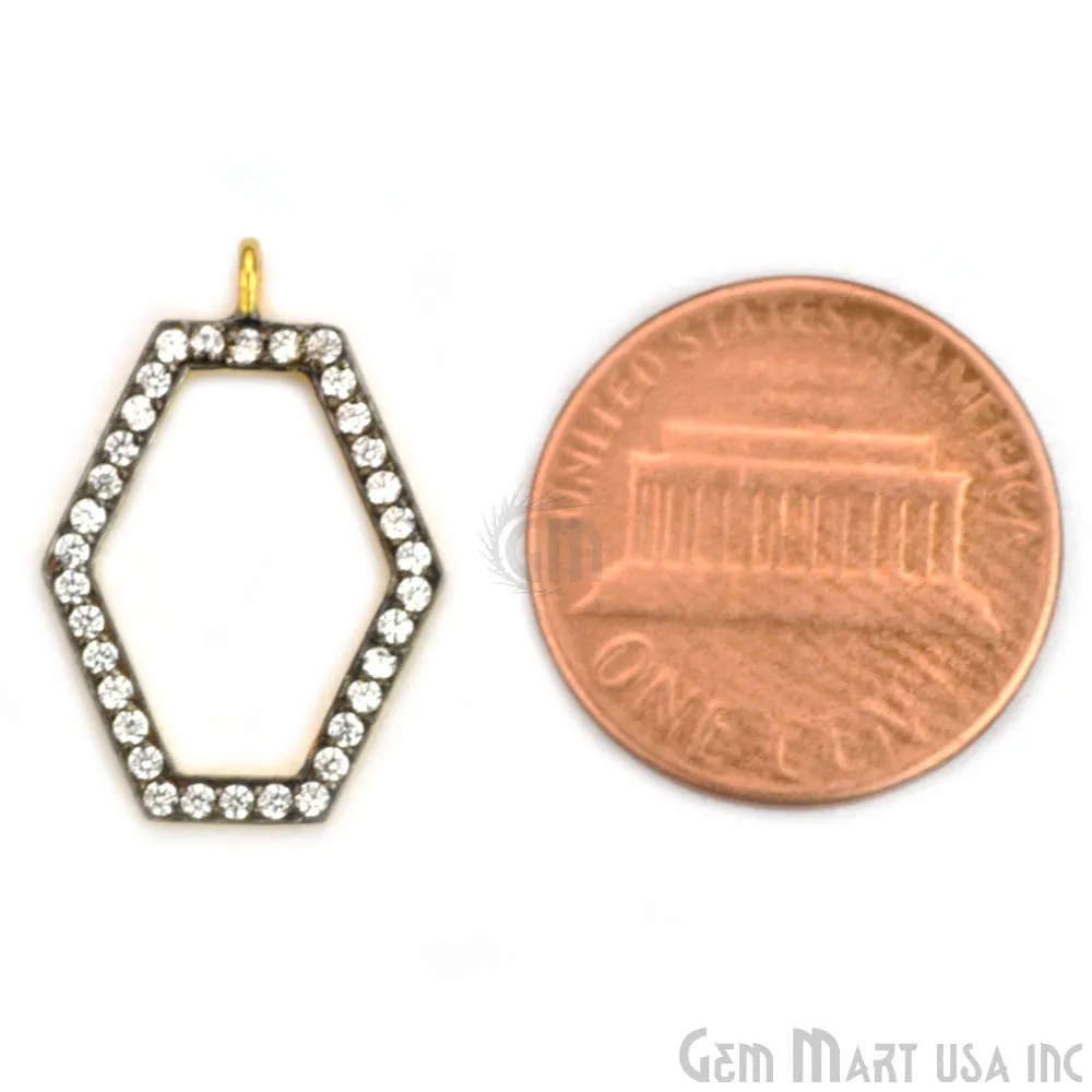 'Hexagon' CZ Pave Gold Vermeil Charm for Bracelet & Pendants