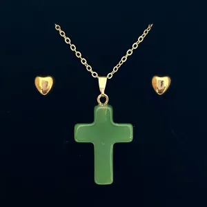 JADE CROSS PENDANT ONLY - FREE CHAIN & EARRINGS