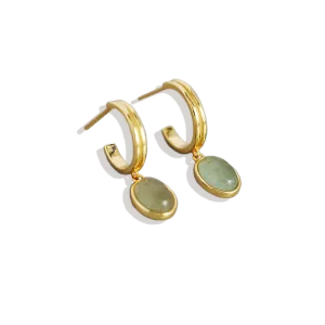Jade Gemstone Drop Hoop Earrings