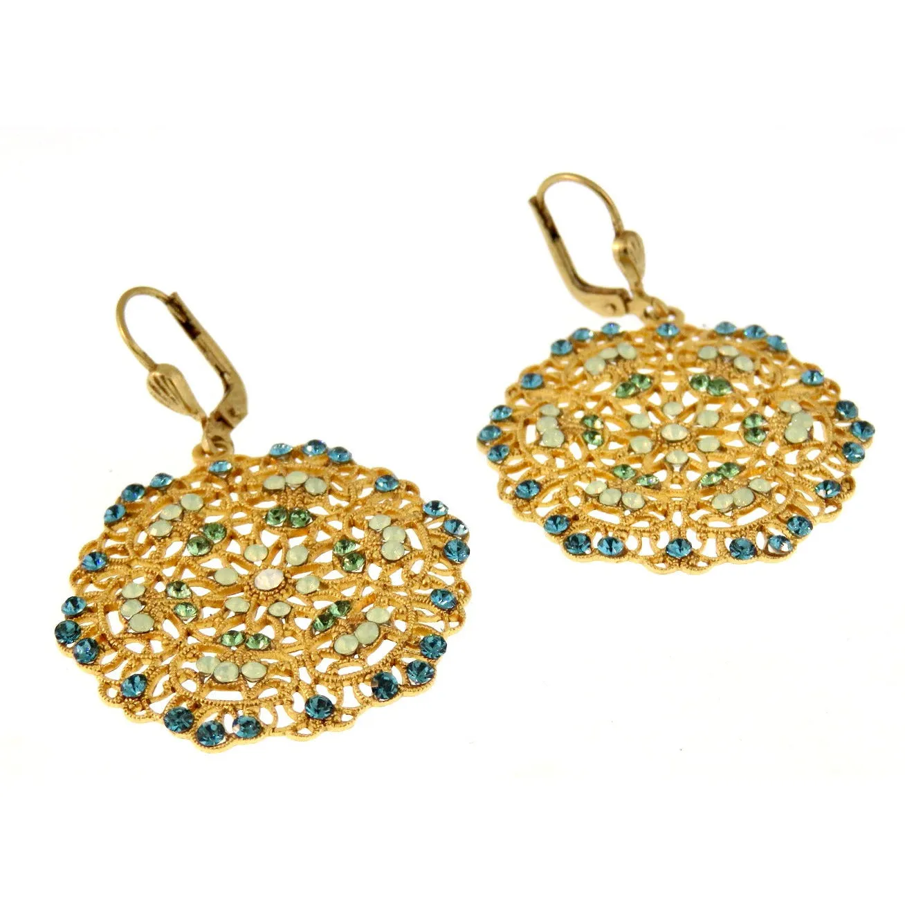 La Vie Parisienne  French Lace Disc Earrings- Pacific Opal