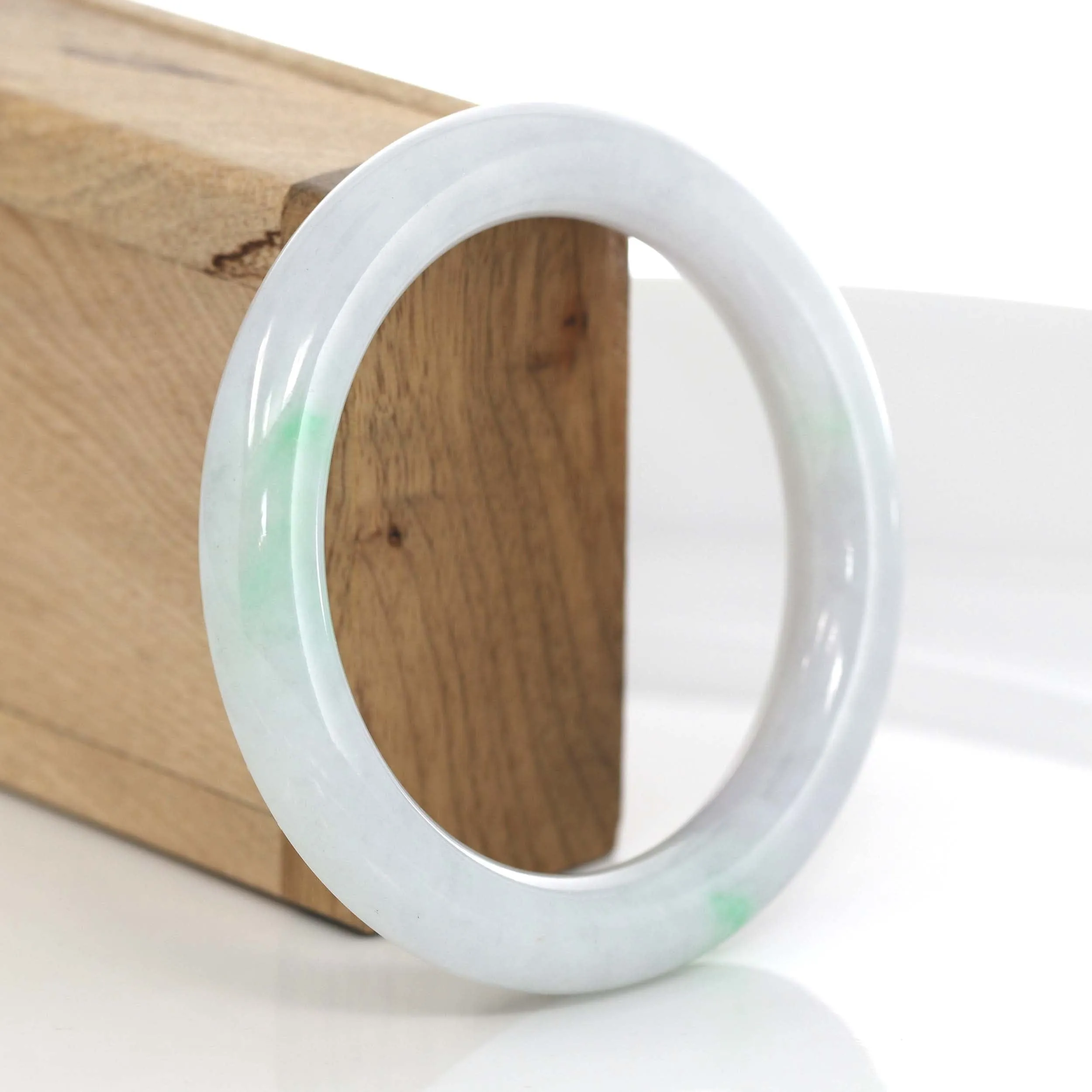 Lavender & Green Genuine Burmese Jadeite Jade Round Bangle Bracelet (57 mm) #642
