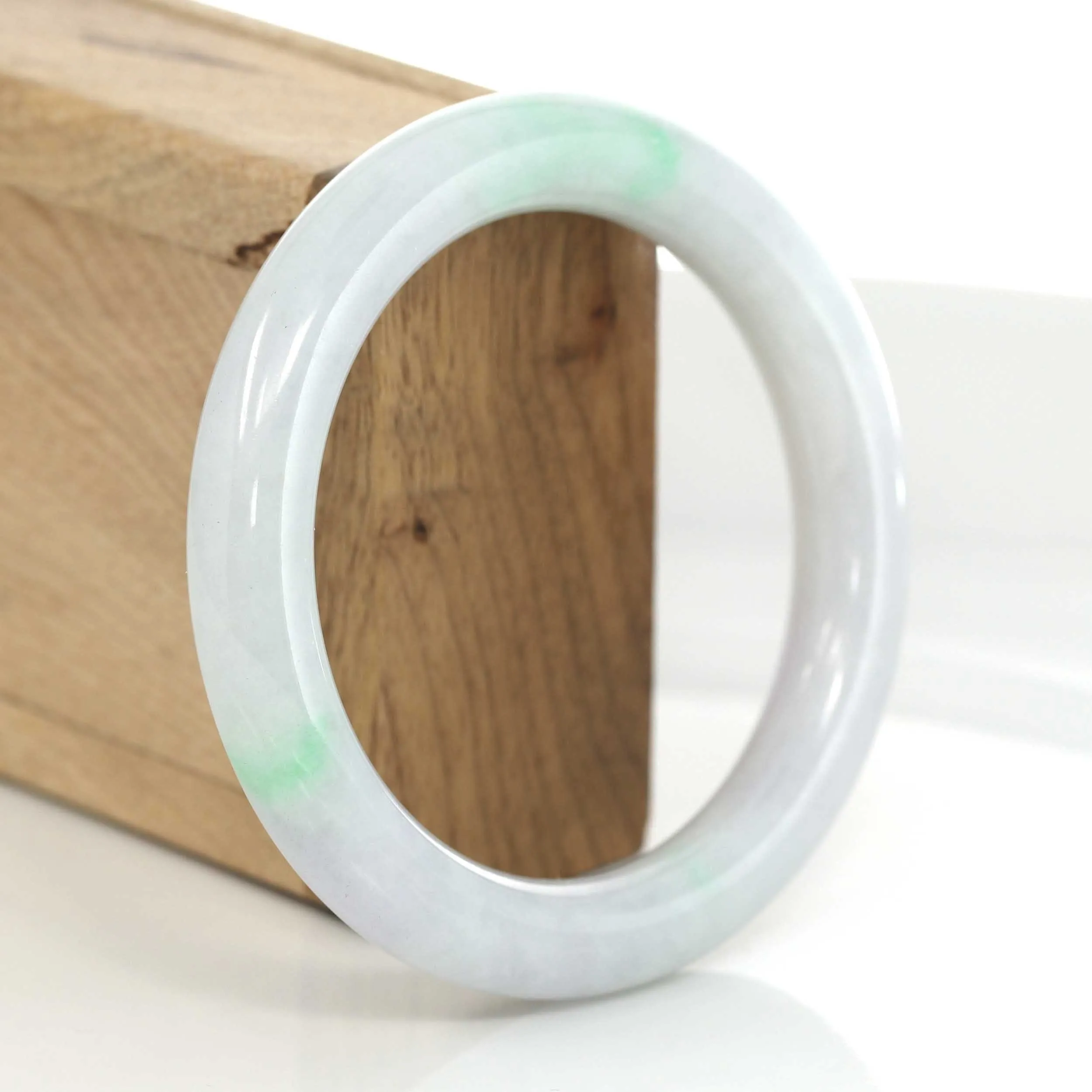 Lavender & Green Genuine Burmese Jadeite Jade Round Bangle Bracelet (57 mm) #642