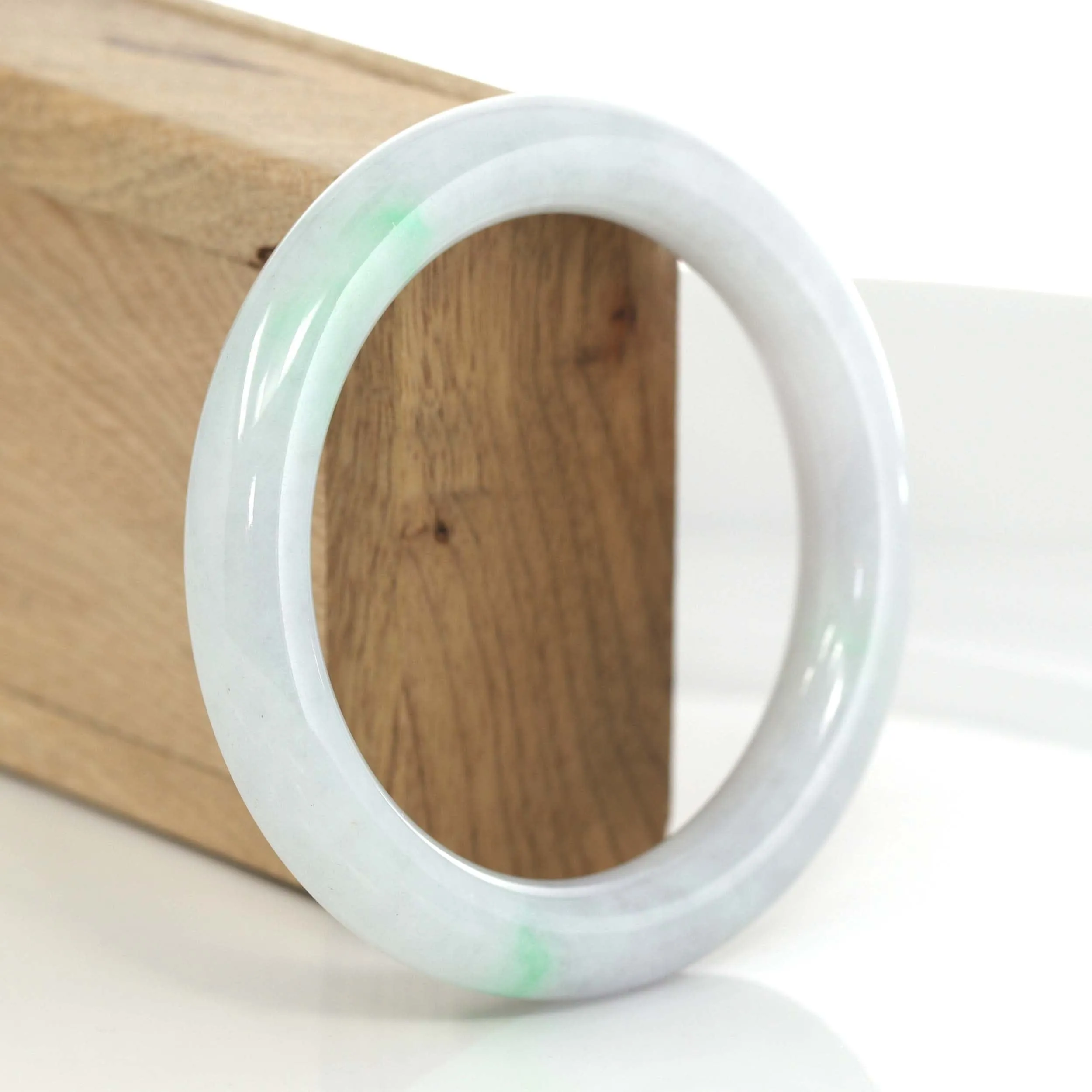 Lavender & Green Genuine Burmese Jadeite Jade Round Bangle Bracelet (57 mm) #642