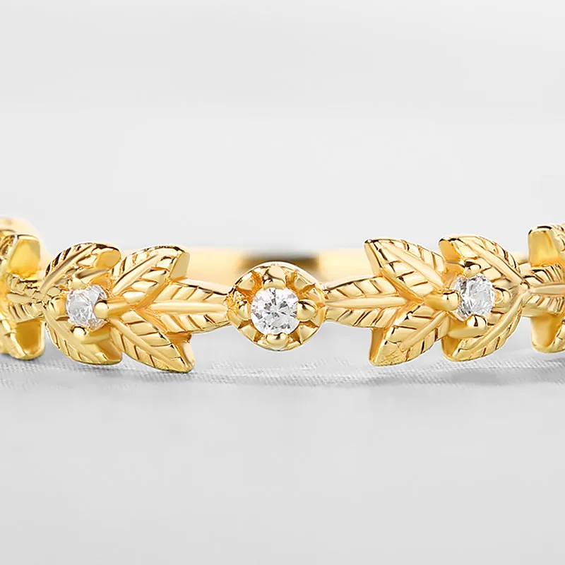 Leaf Vein Olive Branch Leaf Zircon Opening Sterling Silver Ring