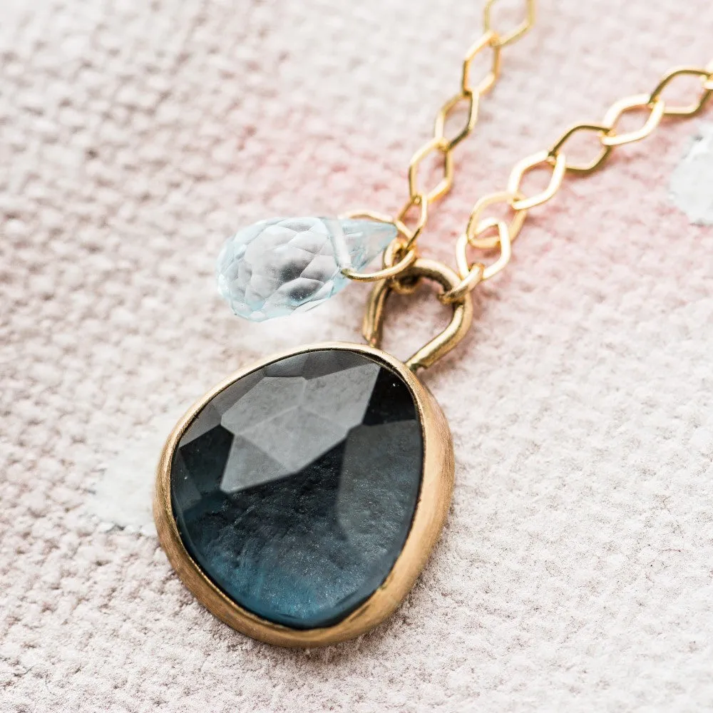 London Blue Topaz Necklace with Swiss Blue Topaz in 14k Gold