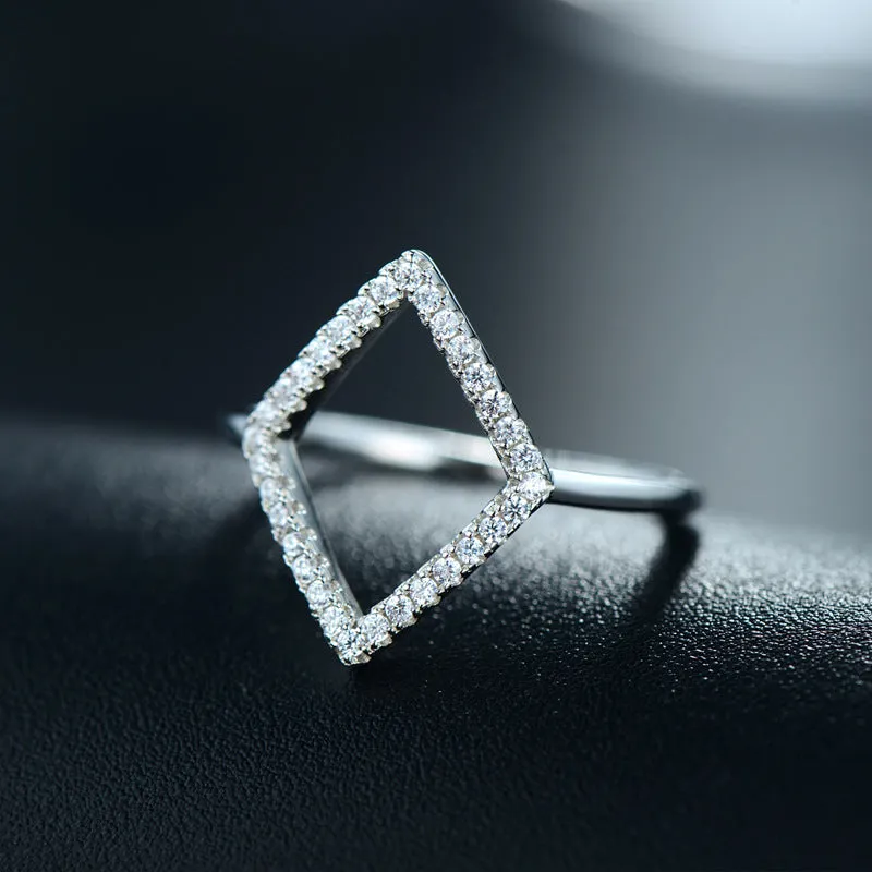 Luxury Sterling Silver Zircon Hollow Diamond Ring for Women, Size 5-9
