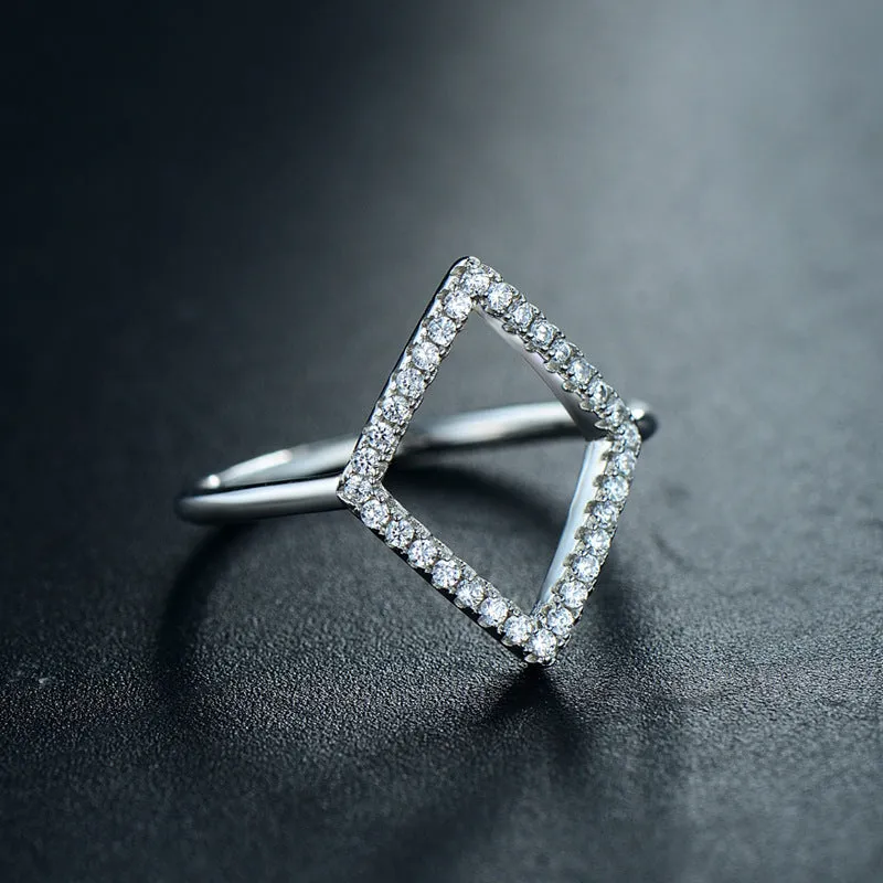 Luxury Sterling Silver Zircon Hollow Diamond Ring for Women, Size 5-9