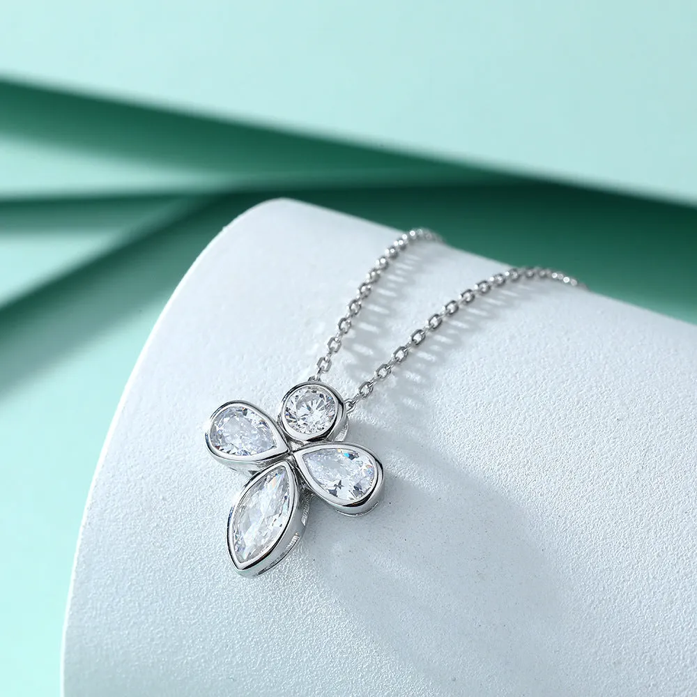 Marquise and Pear Drop Zircon Flower Pendant Silver Necklace for Women
