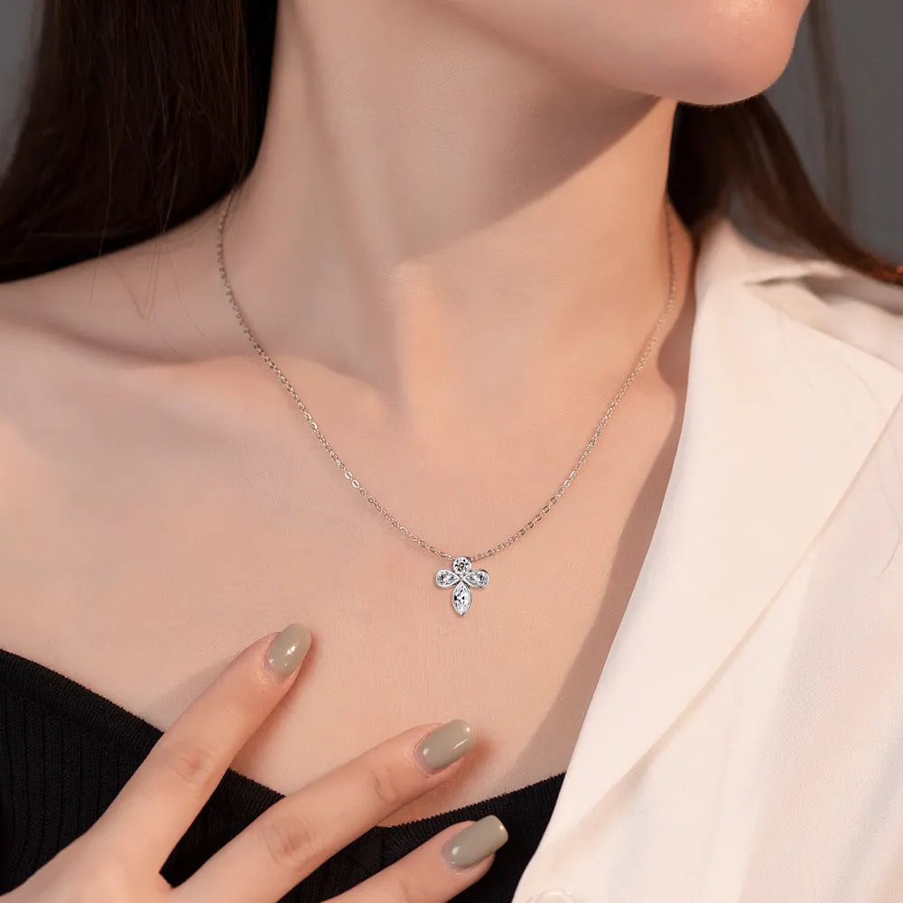 Marquise and Pear Drop Zircon Flower Pendant Silver Necklace for Women