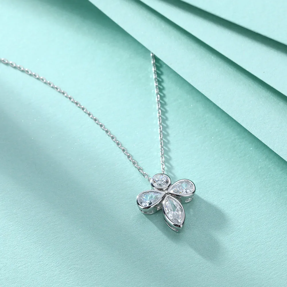 Marquise and Pear Drop Zircon Flower Pendant Silver Necklace for Women