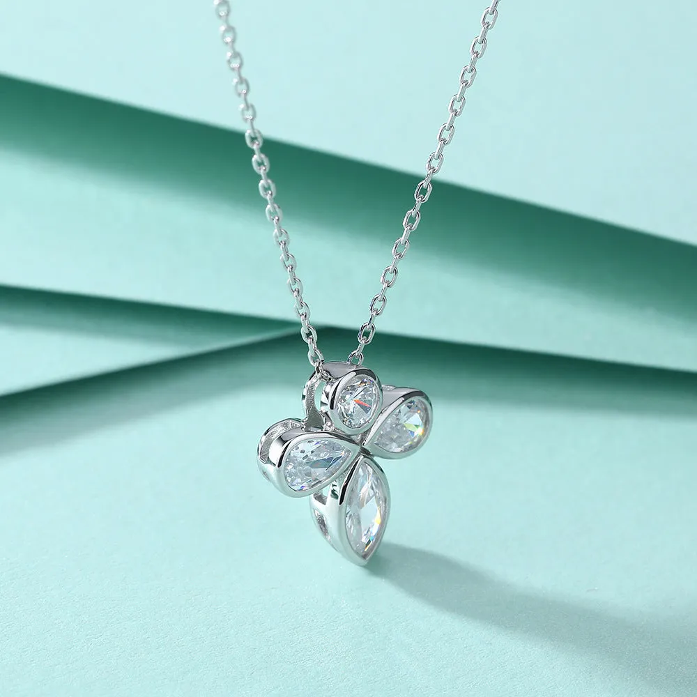 Marquise and Pear Drop Zircon Flower Pendant Silver Necklace for Women