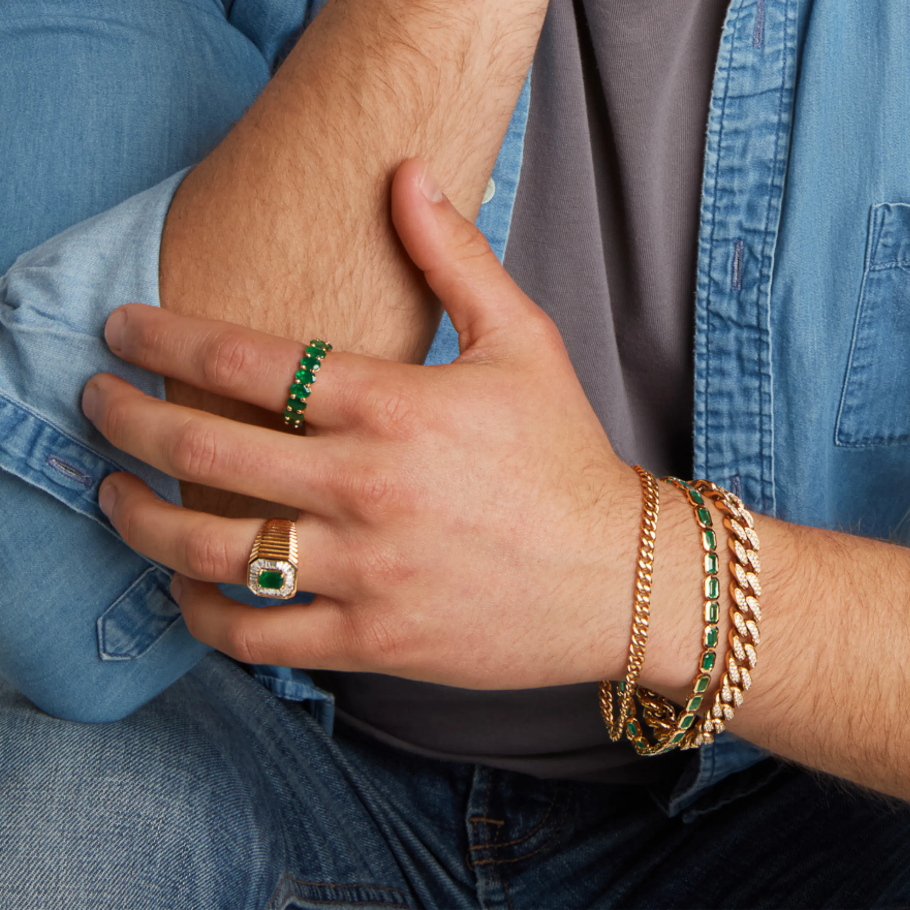 MEN’ S EMERALD BEZEL TENNIS BRACELET