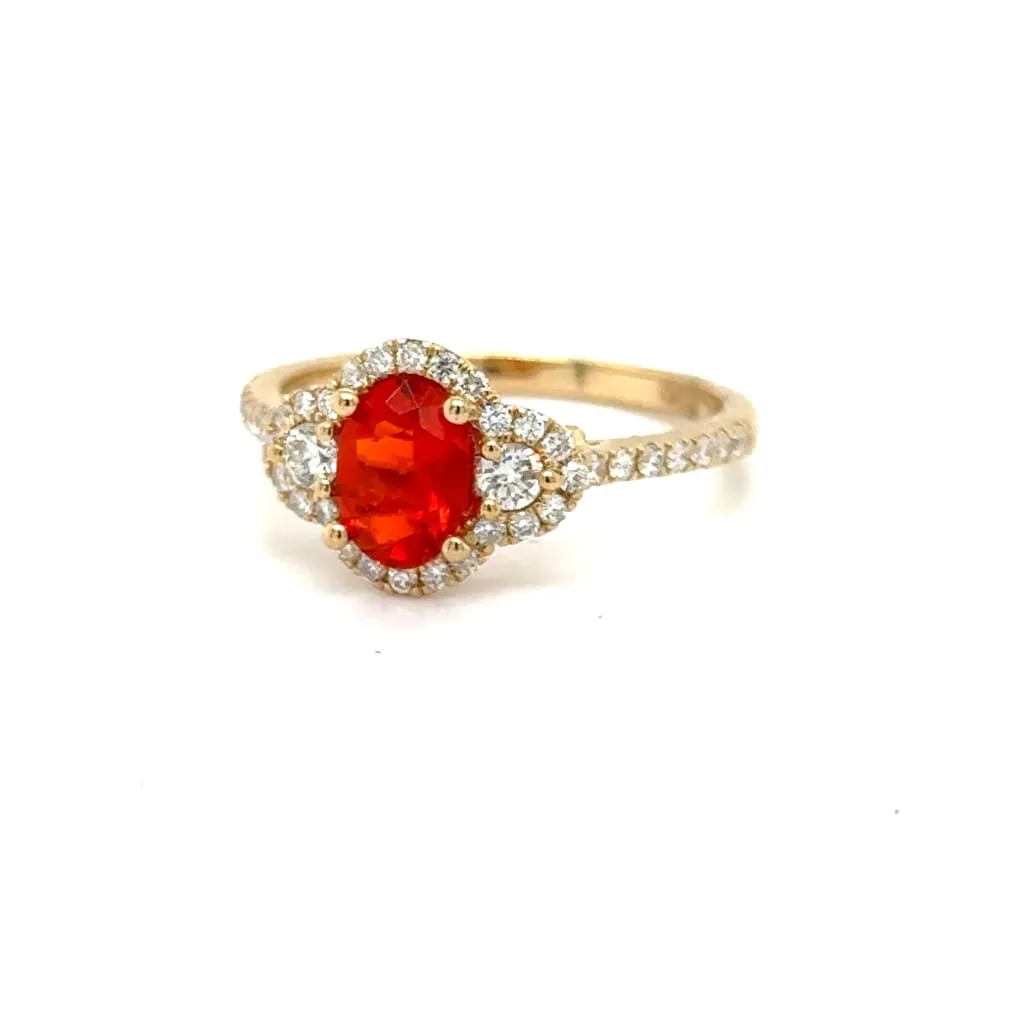 Mexican Fire Opal Ring in 14k Yellow Gold With Accent Diamonds at Regard Jewelry in Austin, Texas